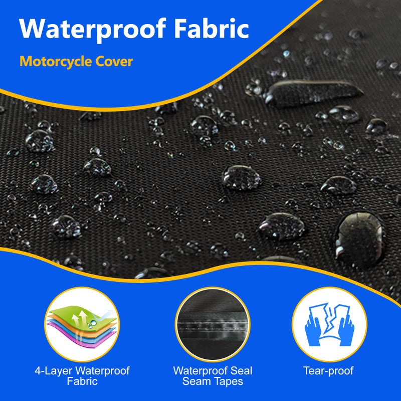 Plscoverit Motorcycle Cover, 600D Heavy Duty Waterproof Motorbike Cover, Dustproof Motorcycles Vehicle Cover Scooter Shelter Protection with Reflective Strips & Storage Bag 97.5"" x 41"" x 50"" - Image 3